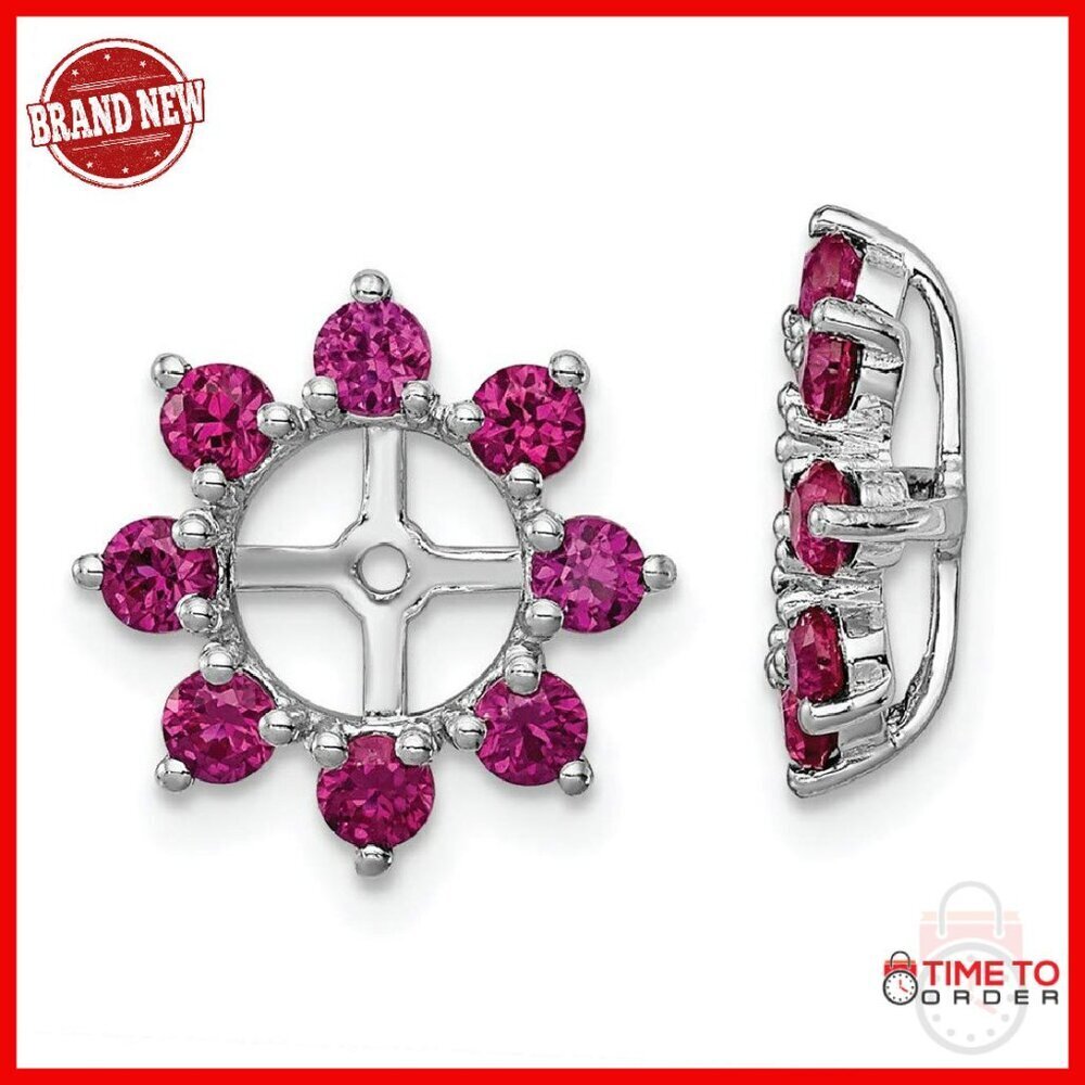 Sterling Silver Ruby Earring Jackets 14mm Prong Set Lab Created